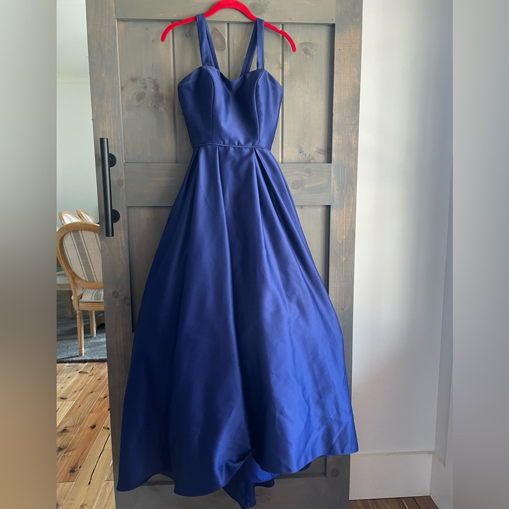Blue Halter Sleeveless A-line Prom Dress - Picture 2 of 7